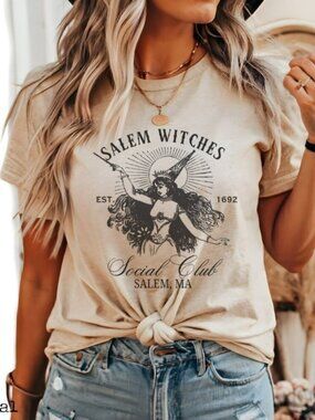 Retro Witch Halloween T-Shirt Women_s Graphic Tee Spooky Season Witchy Vibe  250